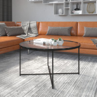 Flash Furniture NAN-JH-1786CT-BK-GG Greenwich Collection Coffee Table - Modern Clear Glass Accent Table with Crisscross Matte Black Frame